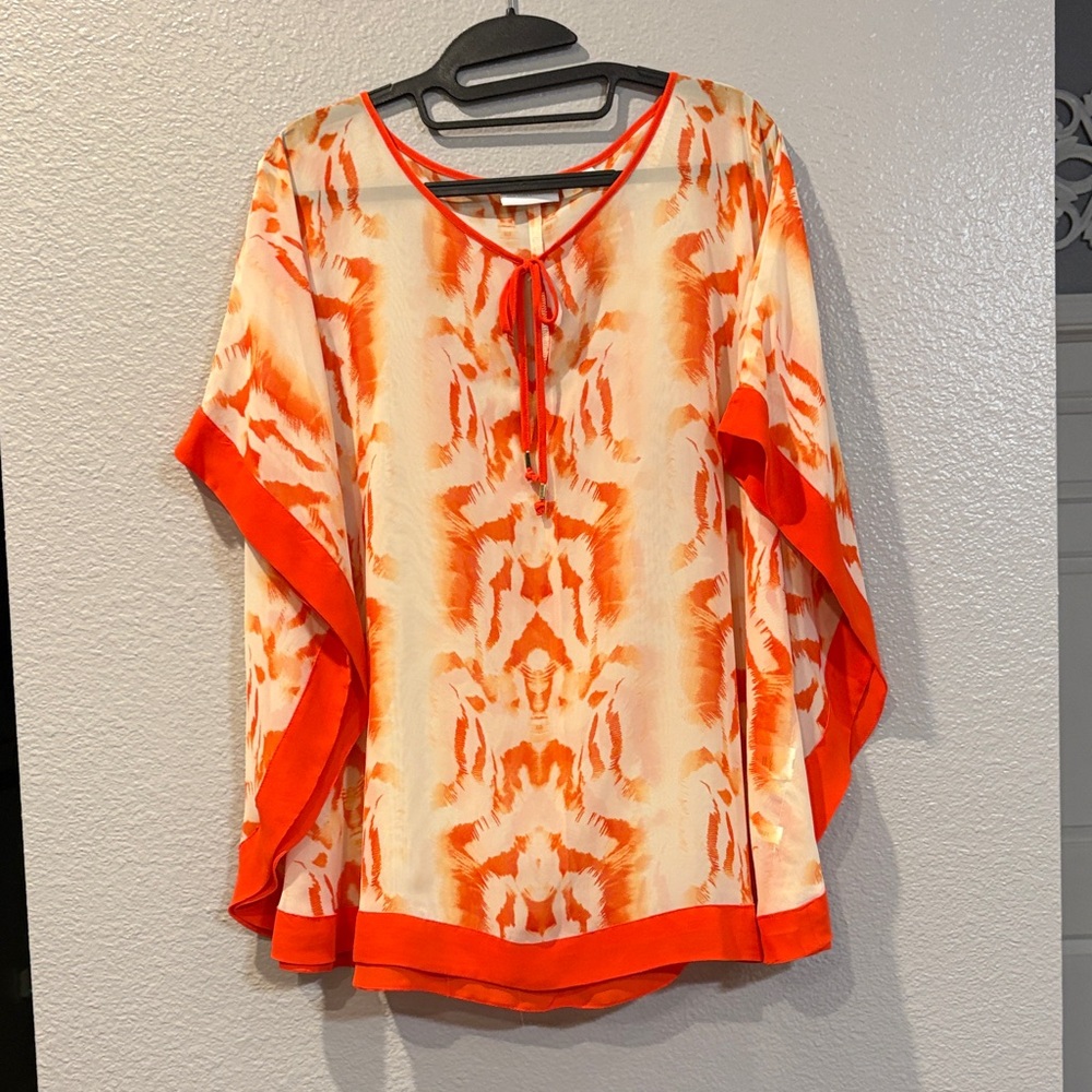 New York & Company Orange and Cream Blouse